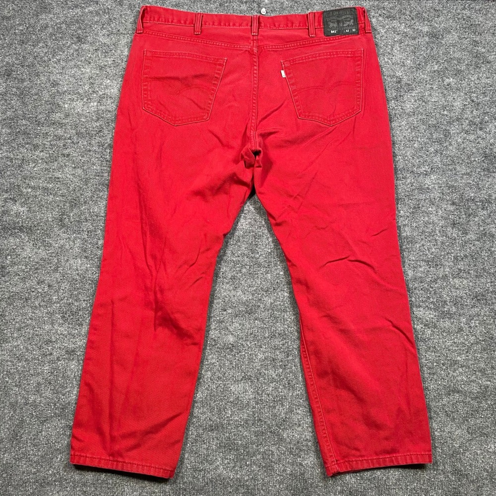 Levis 541‎ Athletic Taper Red Jeans Mens 42x27 Stretch Twill Pants